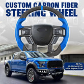 Carbon Fiber Steering Wheel Fit for Ford F-150 (2015-2020) & Raptor (2017-2024) - Real Carbon & Perforated Leather