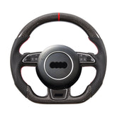 Carbon Fiber Steering Wheel with Trim Compatible with Audi A1 A4 A5 A6 A7 S4 S5 S6 S7 RS3 RS4 RS6 RS7 TT RS Q5 Q7 A8 Flat Bottom D-Shape