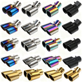 Universal 63mm Stainless Steel Dual Outlet Exhaust Tip Burnt Blue Finish Single Layer Clamp-On Car Tailpipe Upgrade