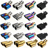 Universal 63mm Stainless Steel Dual Outlet Exhaust Tip Burnt Blue Finish Single Layer Clamp-On Car Tailpipe Upgrade