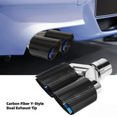 Universal Carbon Fiber Y-Type Dual Outlet Exhaust Tip Muffler 63-89mm Inlet Stainless Steel Bolt-On Performance Exhaust Trim