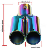 Universal 63mm Stainless Steel Dual Outlet Exhaust Tip Burnt Blue Finish Single Layer Clamp-On Car Tailpipe Upgrade