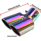 Universal 63mm Stainless Steel Dual Outlet Exhaust Tip Burnt Blue Finish Single Layer Clamp-On Car Tailpipe Upgrade