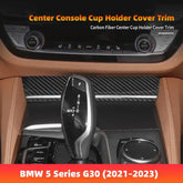 BMW 5 Series G30 2021-2023 Dry Carbon Fiber Center Console Cup Holder Cover Trim Interior Overlay Compatible With BMW 5 Series G30 Interior Upgrade Accessory