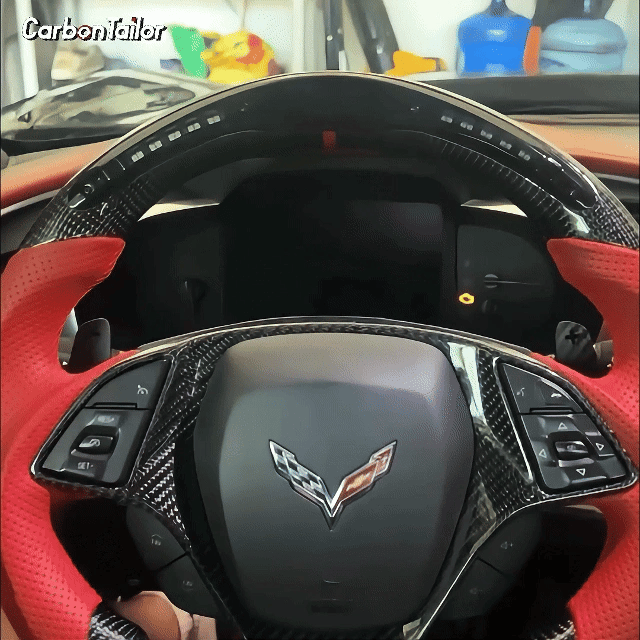 Corvette C7 carbon fiber steering wheel with LED shift lights front view