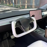 Tesla Model 3 Yoke Style Steering Wheel 2017-2023 Smooth White Leather Replacement