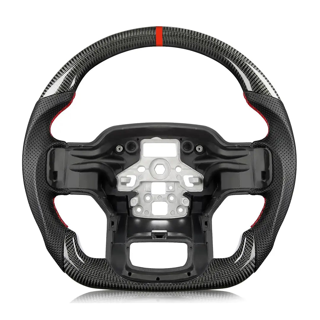 Volante de fibra de carbono para Ford F-150 (2021-2024) | Reemplazo directo | Volante personalizado | Fibra de carbono | Agarre mejorado, rendimiento ligero y mejora deportiva del interior