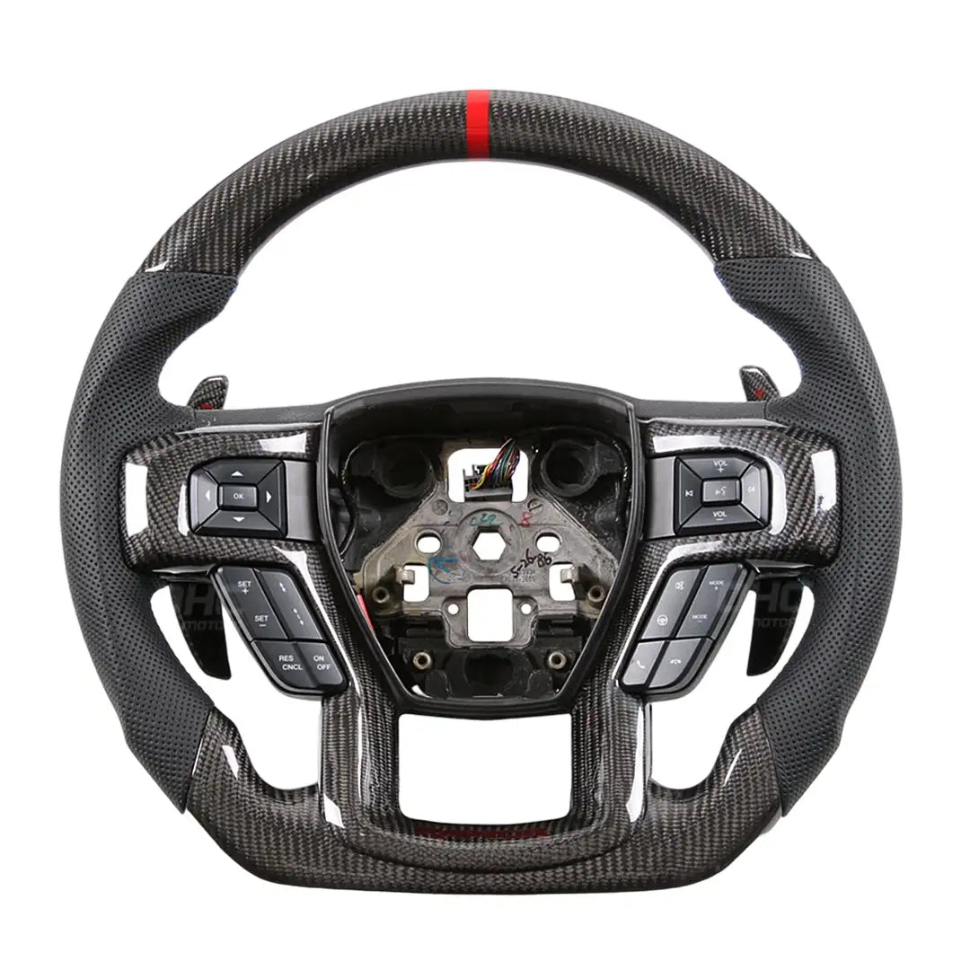 Volante de Fibra de Carbono para Ford F-150 (2015-2020) y Raptor (2017-2024) - Fibra de Carbono Real y Cuero Perforado