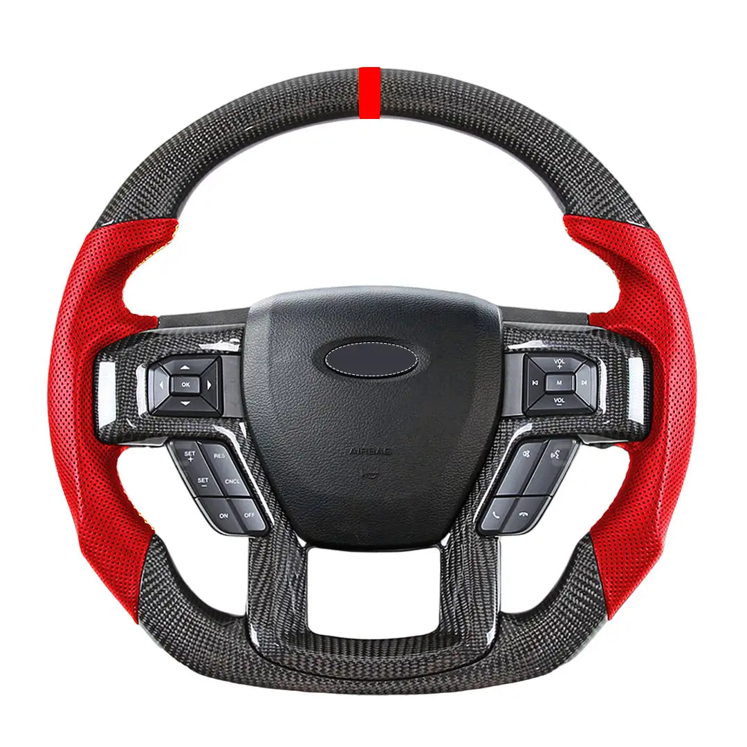 Carbon Fiber Steering Wheel for Ford F-150 (2015-2020) & Raptor (2017-2024) - Real Carbon & Perforated Leather