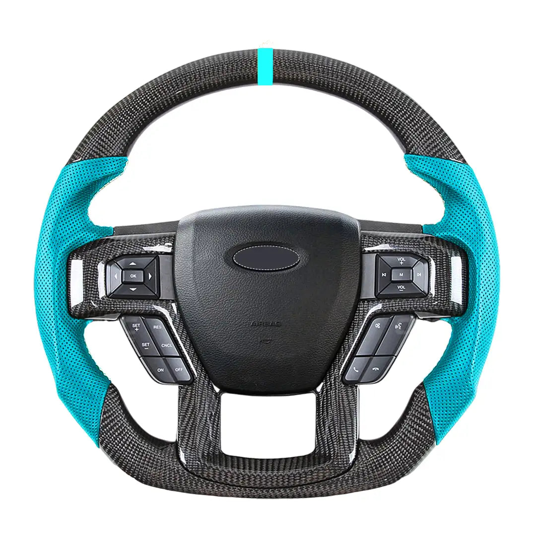 Carbonfaser-Lenkrad für Ford F-150 (2015-2020) & Raptor (2017-2024) – Echtes Carbon & perforiertes Leder