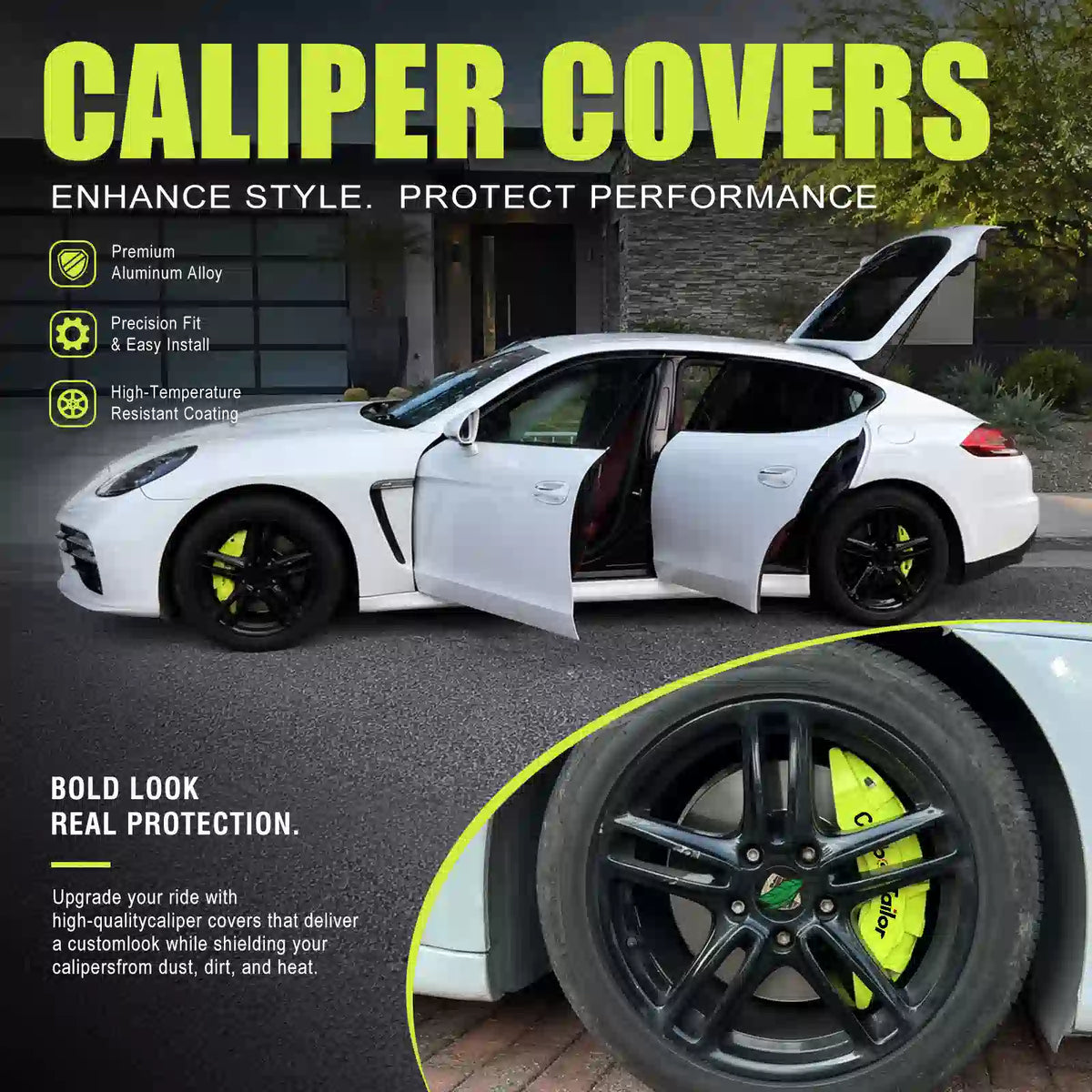 4Pcs Porsche Brake Caliper Covers Fit Macan Cayenne 911 Panamera Aluminum Alloy Custom Fit Anti-Dust Screw Mount Upgrade