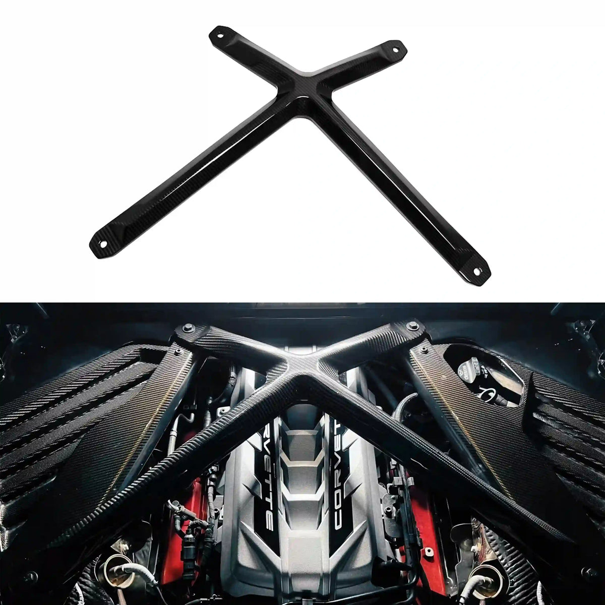Carbon Fiber X Brace Engine Cover for Corvette C8 (2020–2025) – Stingray, Z51, Grand Sport, Z06 &amp; ZR1