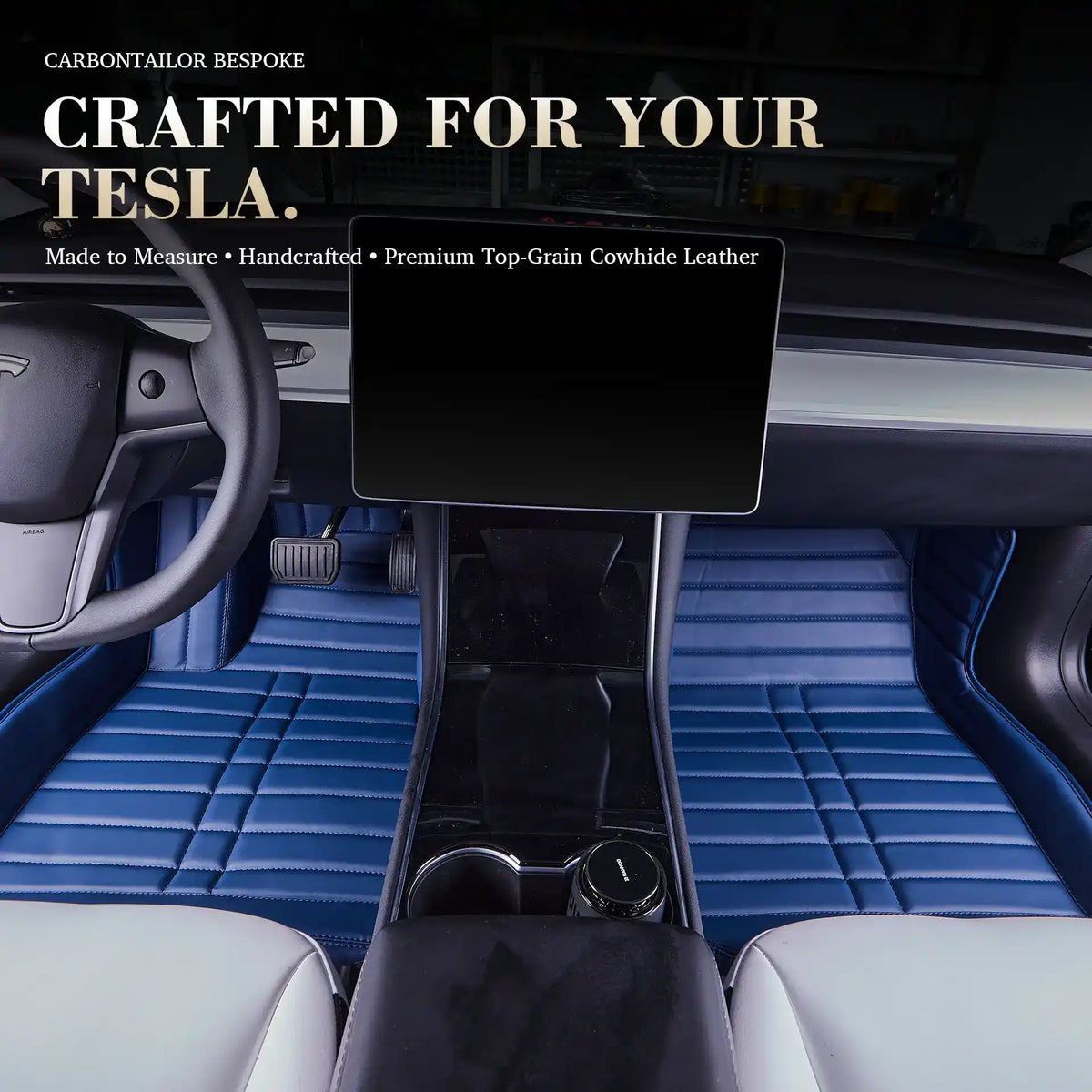 Bespoke Premium Top-Grain Cowhide Leather Floor Mats For Tesla | Made to Measure Handmade Fitment