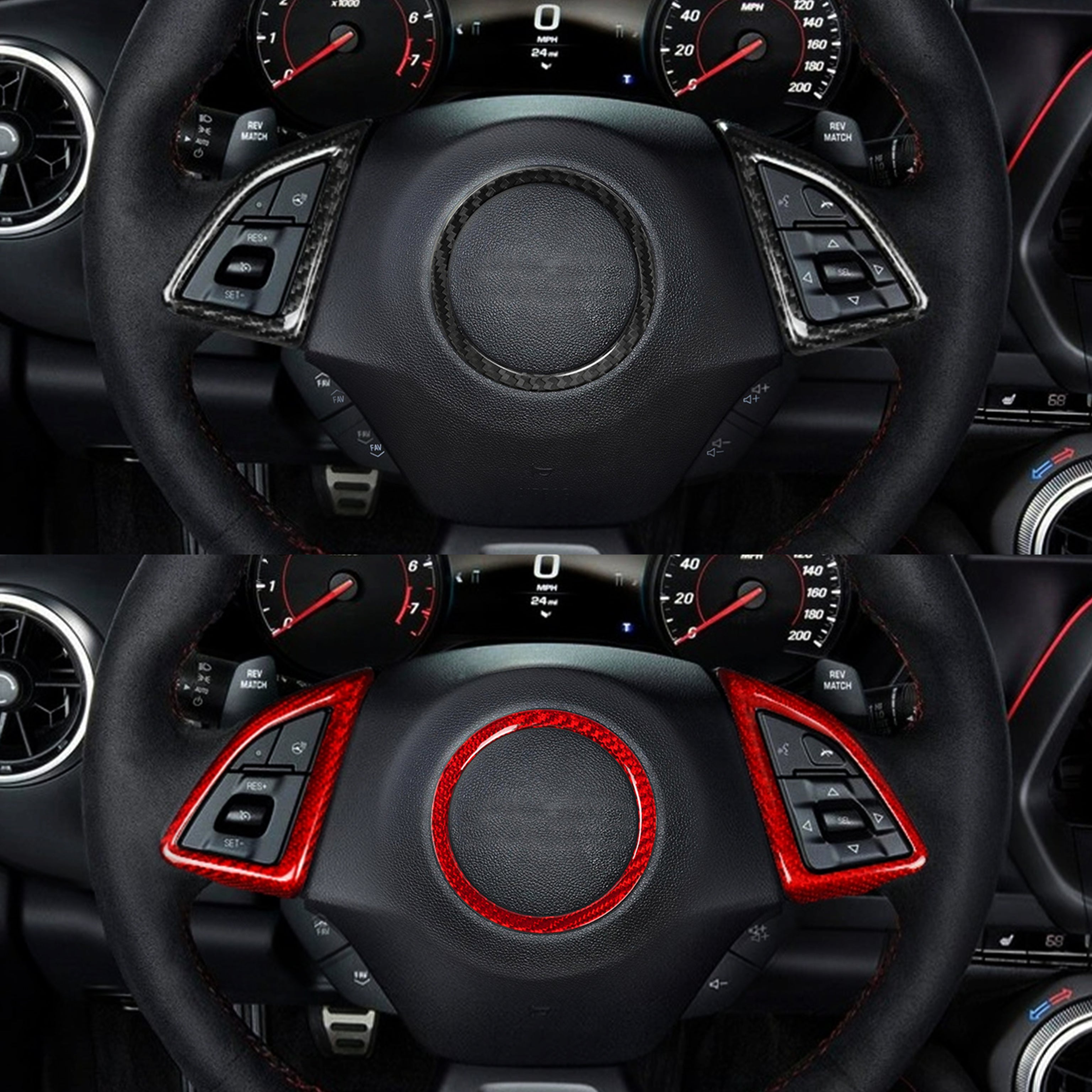 Carbon Fiber Steering Wheel &amp; Airbag Chrome Delete Covers for Camaro (2016–2024)