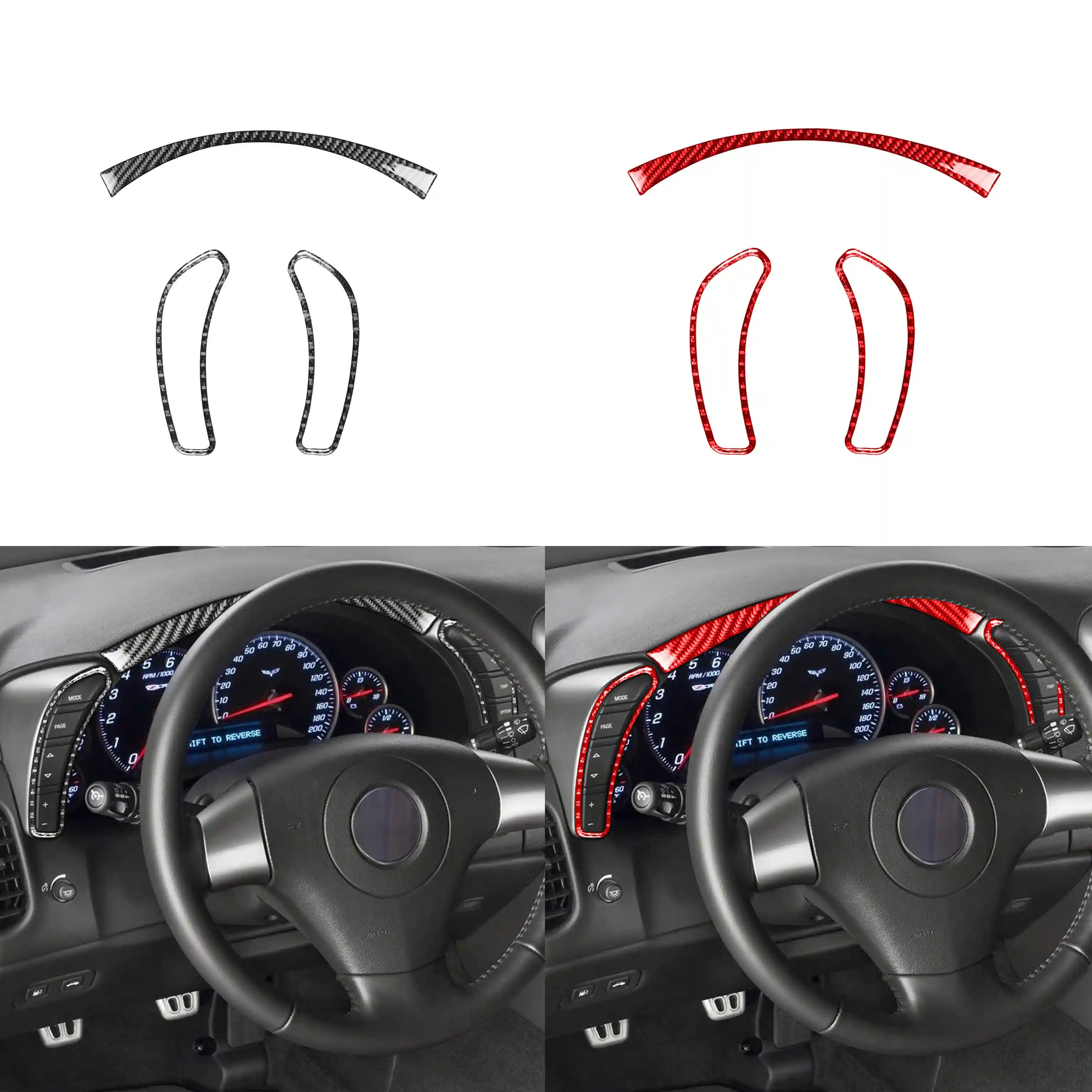 Carbon Fiber Gauge Cluster Surround Trim Overlay (3pcs) for Corvette C6 (2005–2013)