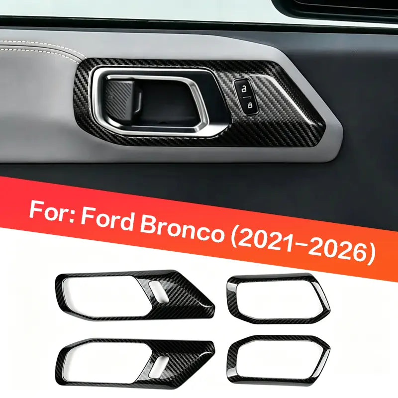 Ford Bronco 2021-2026 Dry Carbon Fiber Interior Door Handle Trim Cover Front & Rear Pull Overlay Compatible With SUV