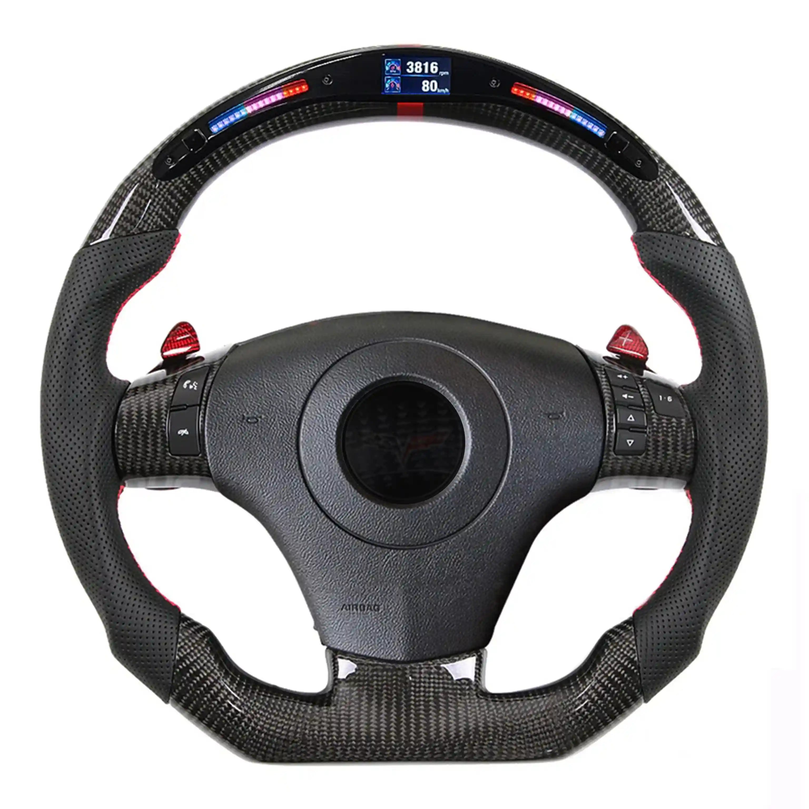 CarbonTailor LED Carbon Fiber Steering Wheel for 2006-2013 Chevy Corvette C6 Z06/ZR1 – F1 Style, Customizable