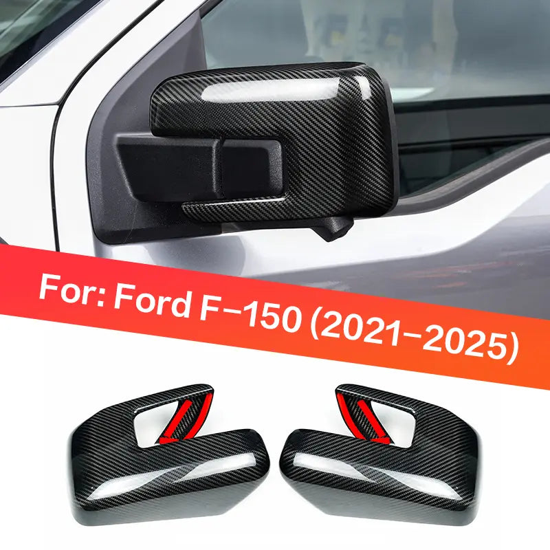 Dry Carbon Fiber Side Mirror Cover Caps Compatible With Ford F-150 2021-2024 Exterior Mirror Overlay Trim Gloss Black Red