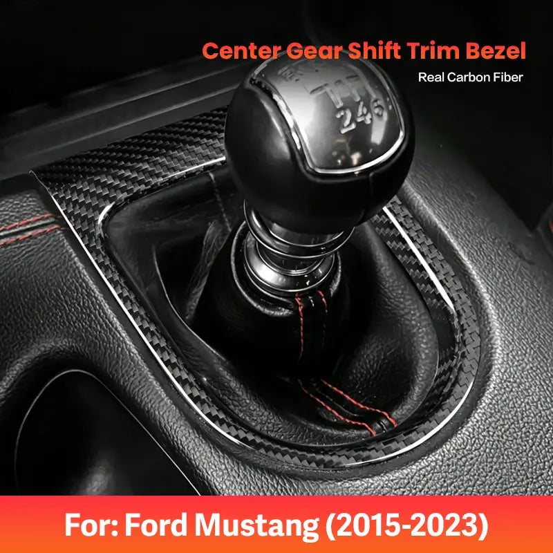 Ford Mustang 2015-2023 Manual Carbon Fiber Shift Surround Trim Cover Interior Overlay Compatible With Manual Transmission Models