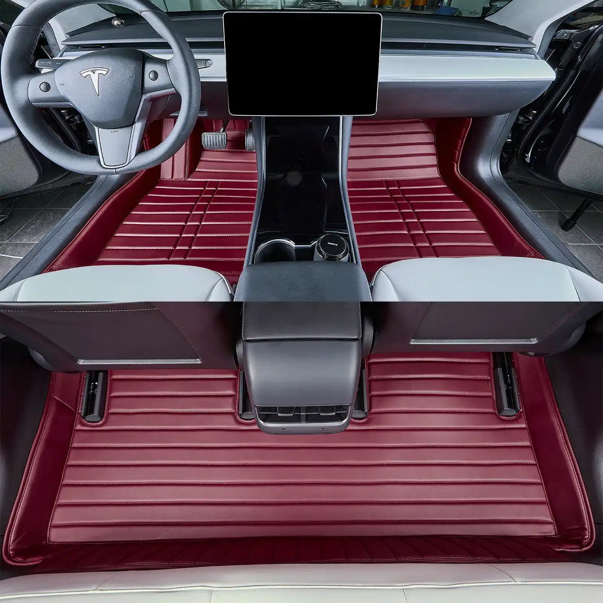Handcrafted Leather Floor Mats for Tesla Model 3, 2017–2023 | Custom 5-Seat Full Set