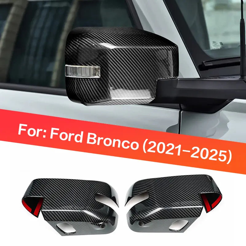 Dry Carbon Fiber Side Mirror Cover Caps for Ford Bronco 2021-2025 Exterior Mirror Overlay Trim Gloss Black Red
