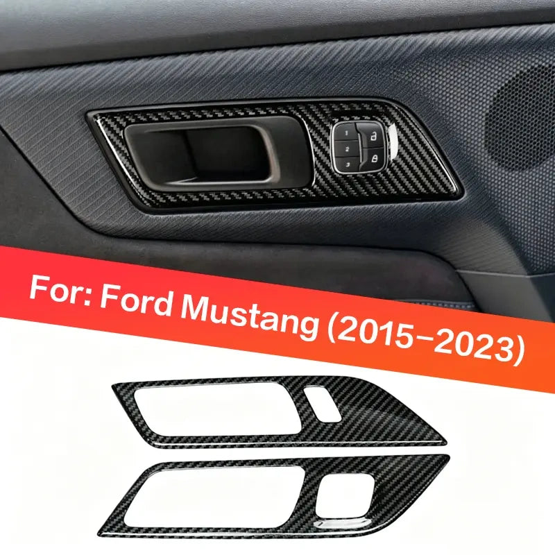 Ford Mustang 2015-2023 Dry Carbon Fiber Interior Door Handle Frame Trim Cover Left & Right Overlay Set