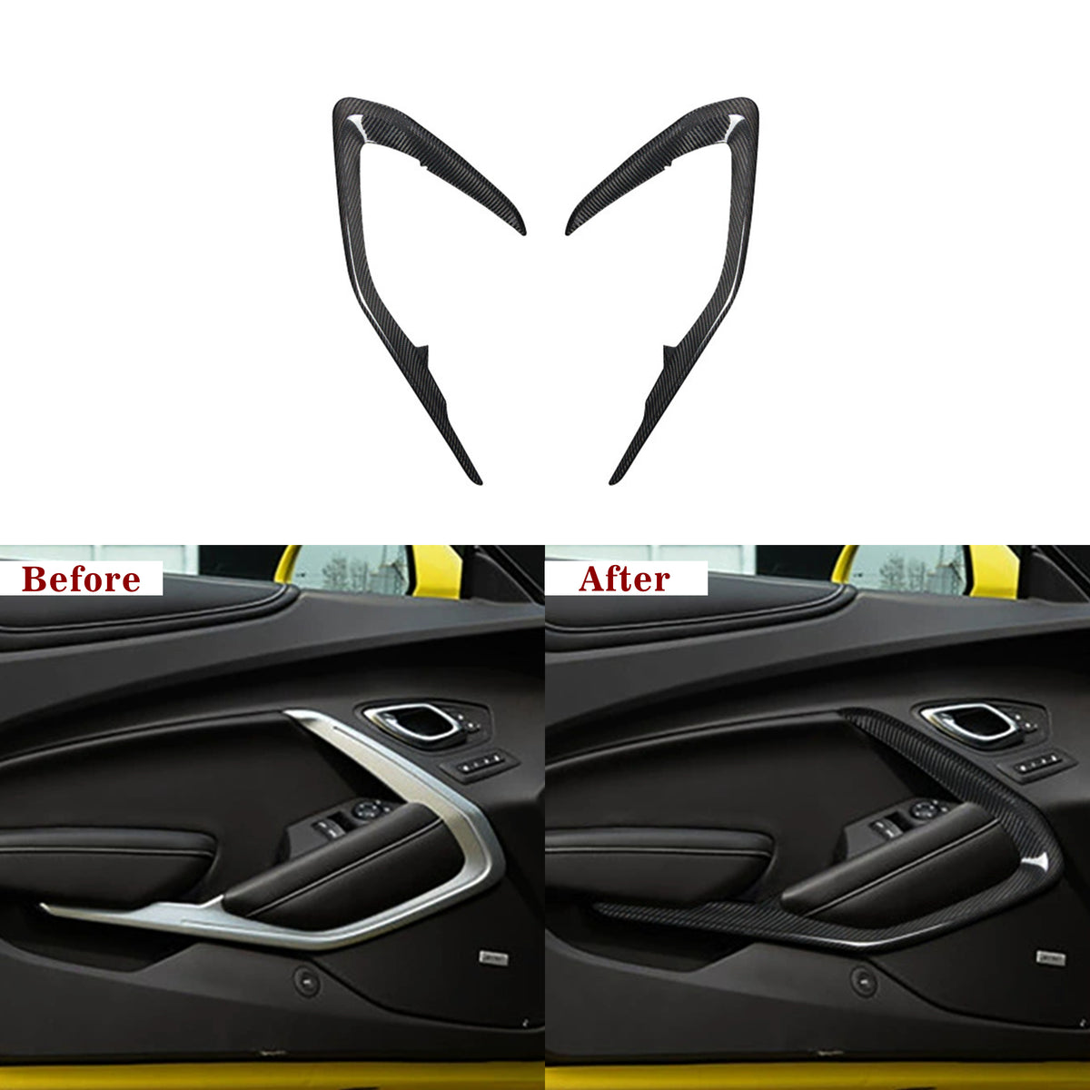 Real Carbon Fiber Door Panel Chrome Trim Cover for 2016–2024 Chevy Camaro