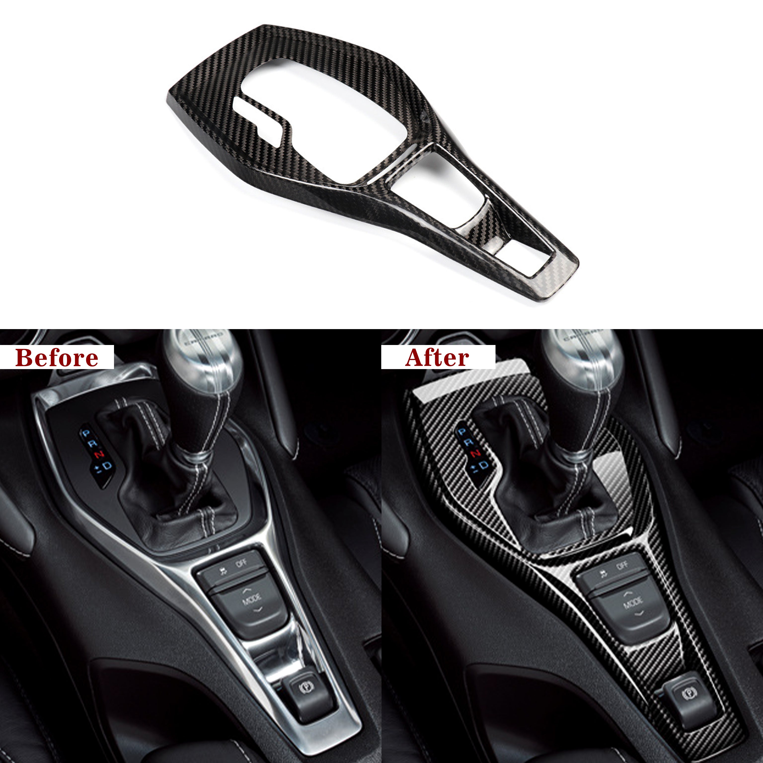 Carbon Fiber Gear Shift Chrome Trim Delete Cover for Chevy Camaro (2016–2024)