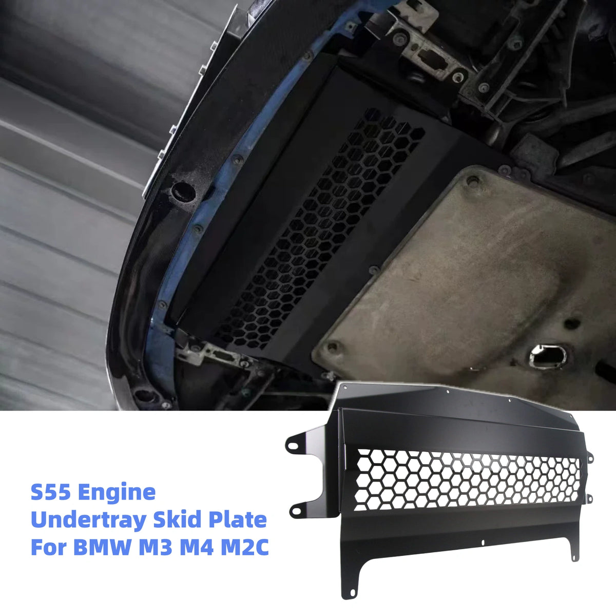 Aluminum Engine Undertray Skid Plate for BMW S55 Engine F80 M3 F82 F83 M4 F87 M2 Competition 2014-2022 Matte Black