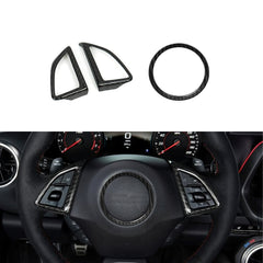 Carbon Fiber Steering Wheel &amp; Airbag Chrome Delete Covers for Camaro (2016–2024)