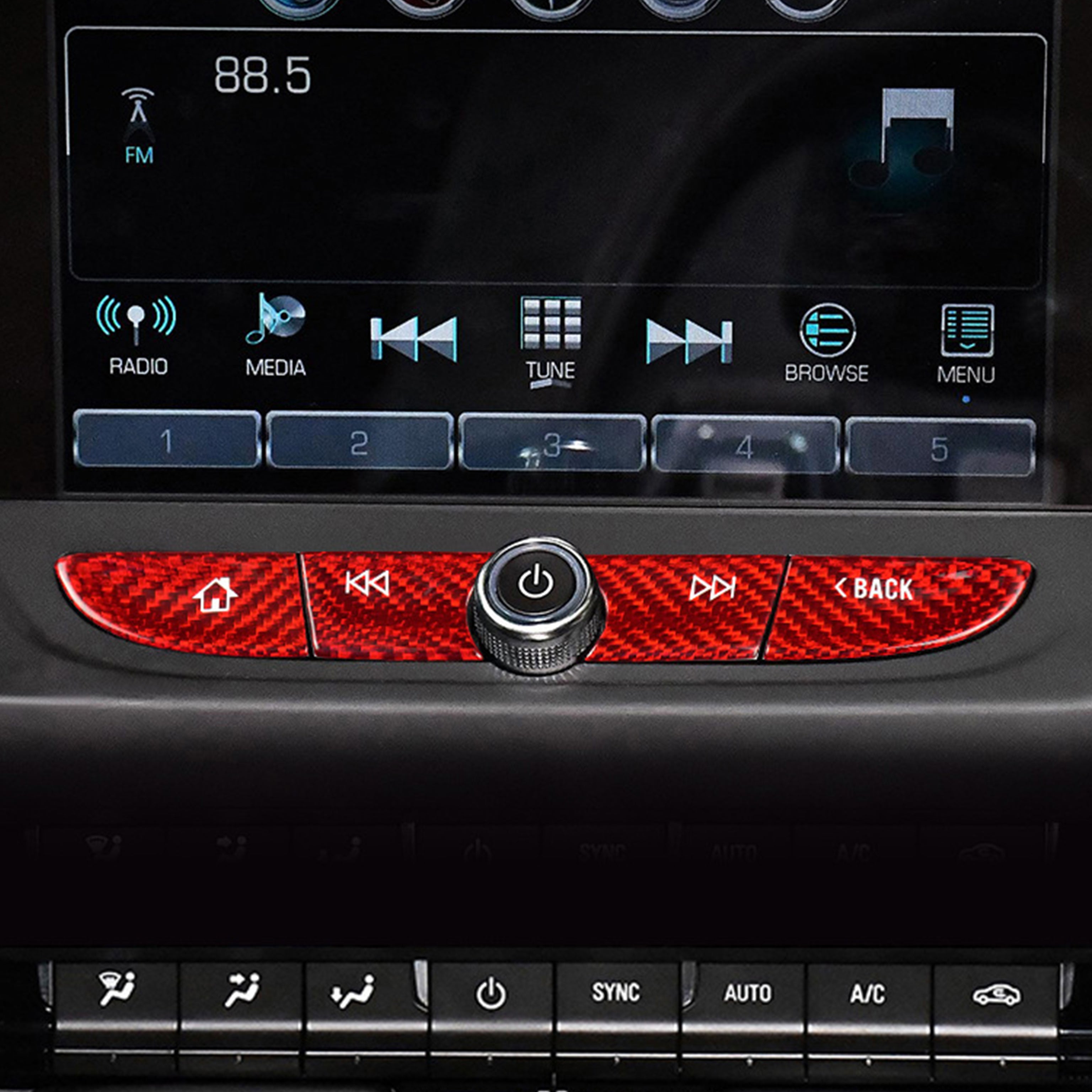Carbon Fiber Radio Navigation Button Covers for Camaro (2016–2024, 8" Screen Models Only)