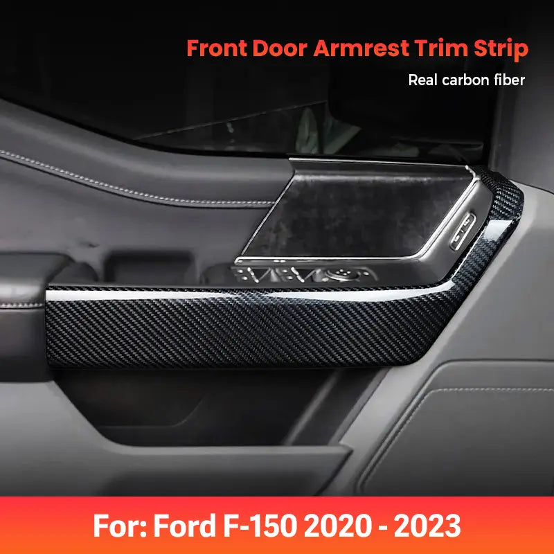 Ford F150 F250 2021-2025 Front Door Panel Trim Cover Real Dry Carbon Fiber Interior Overlay Compatible With Ford Interior Styling