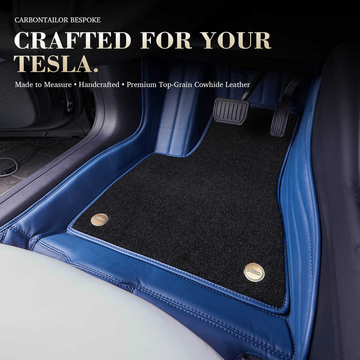 Bespoke Premium Top-Grain Cowhide Leather Floor Mats For Tesla | Made to Measure Handmade Fitment