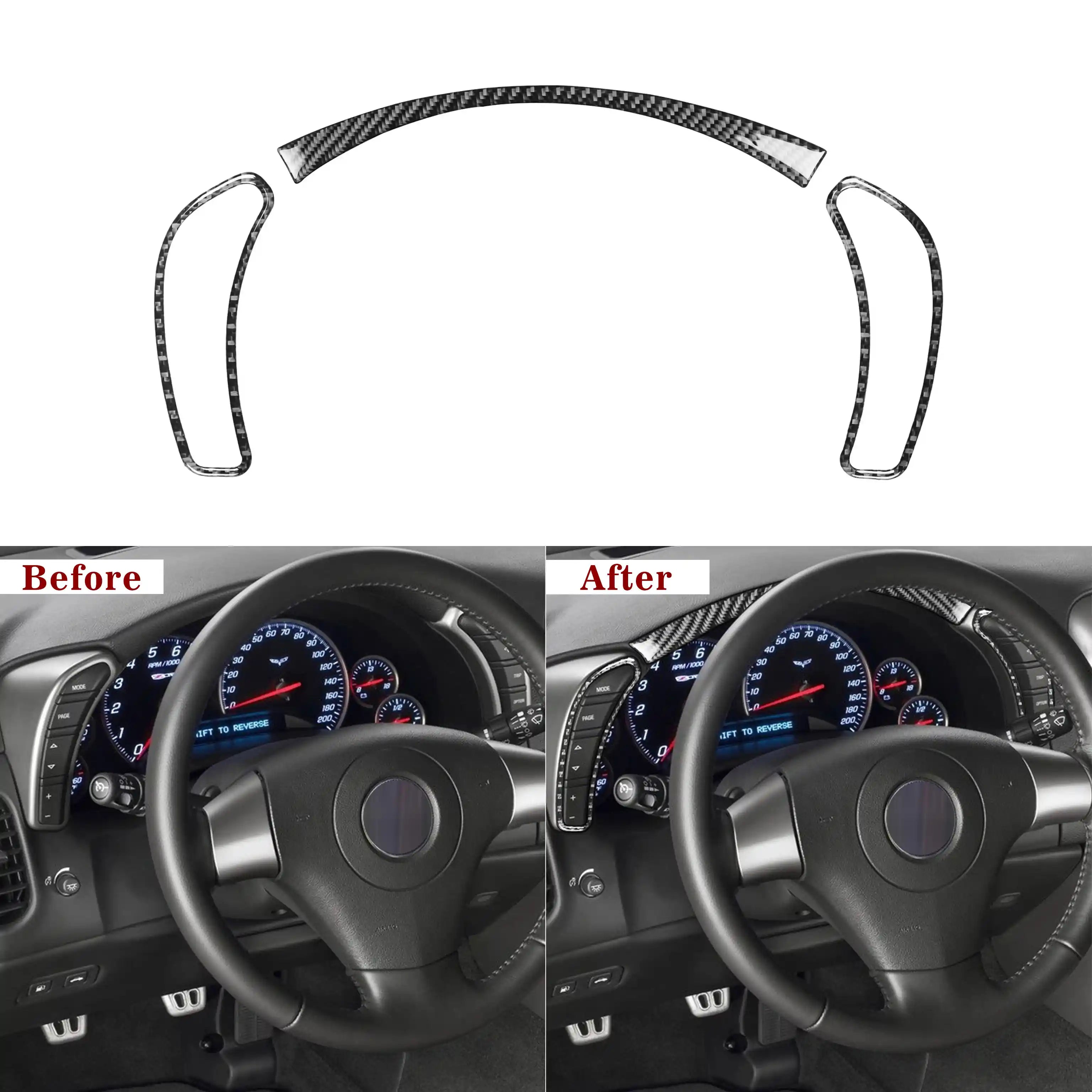 Carbon Fiber Gauge Cluster Surround Trim Overlay (3pcs) for Corvette C6 (2005–2013)