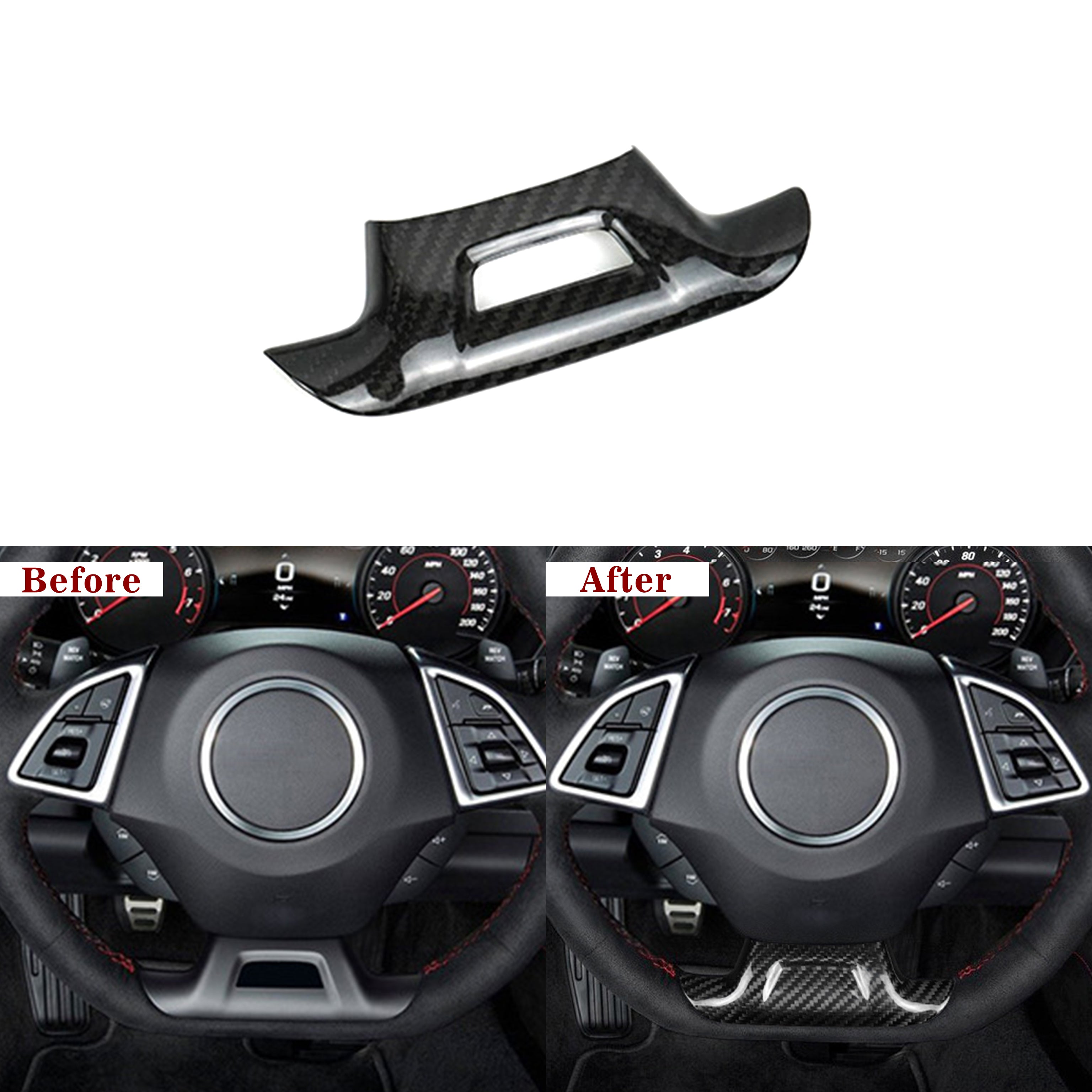 Carbon Fiber Lower Steering Wheel Emblem Trim Cover for Chevy Camaro (2016–2024)