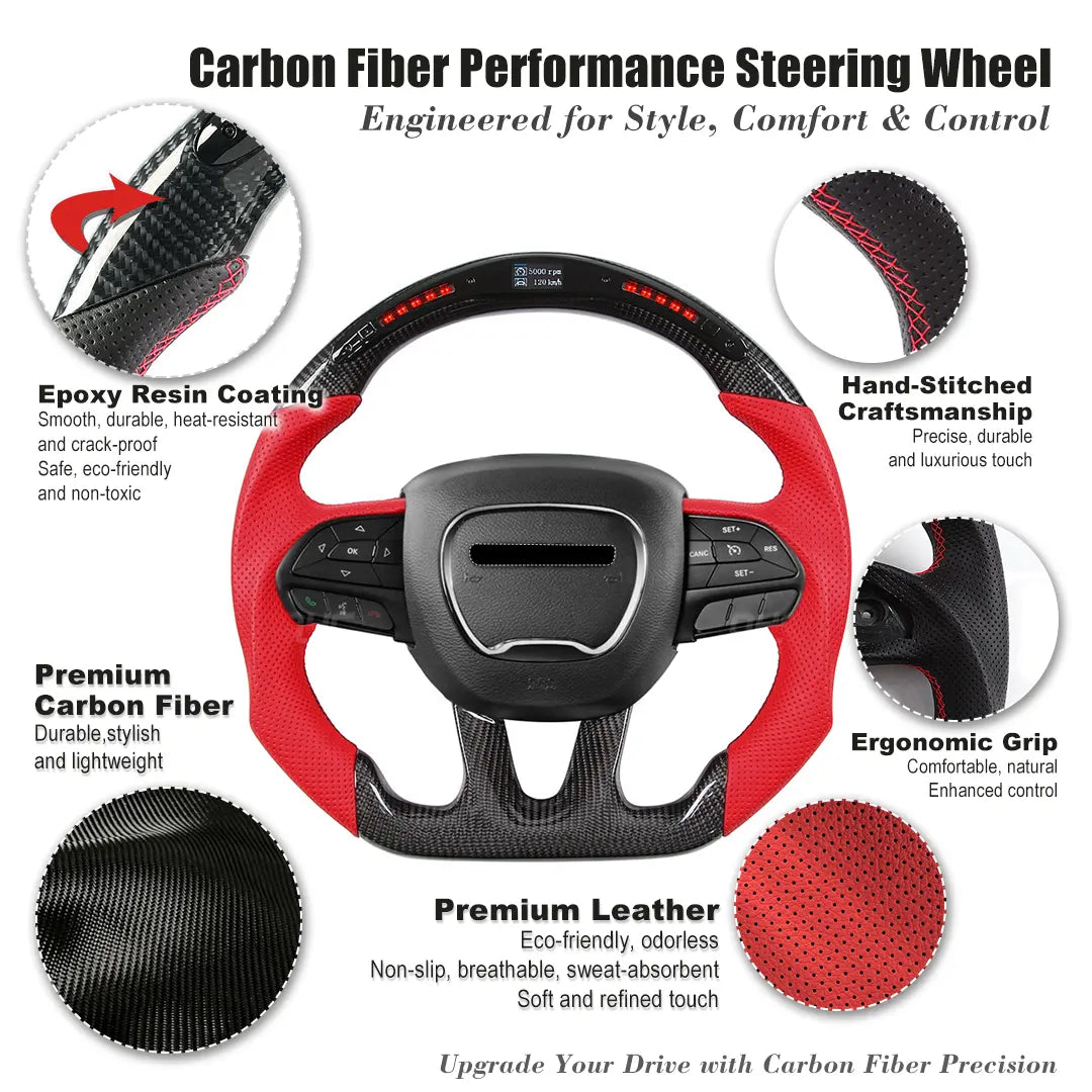 CarbonTailor LED Carbon Fiber Steering Wheel for Dodge Charger & Challenger (Hellcat / Scat Pack / R/T)