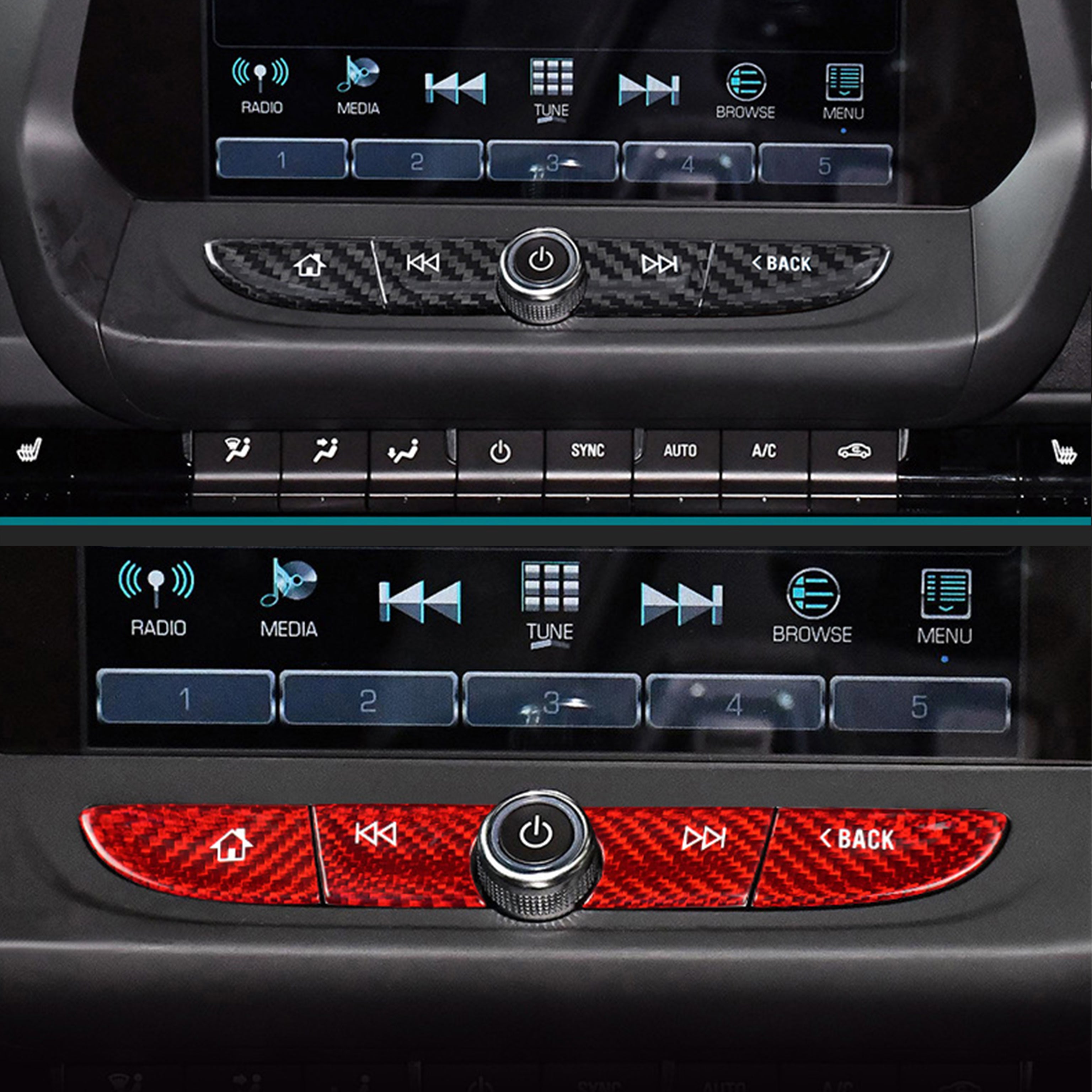 Carbon Fiber Radio Navigation Button Covers for Camaro (2016–2024, 8" Screen Models Only)