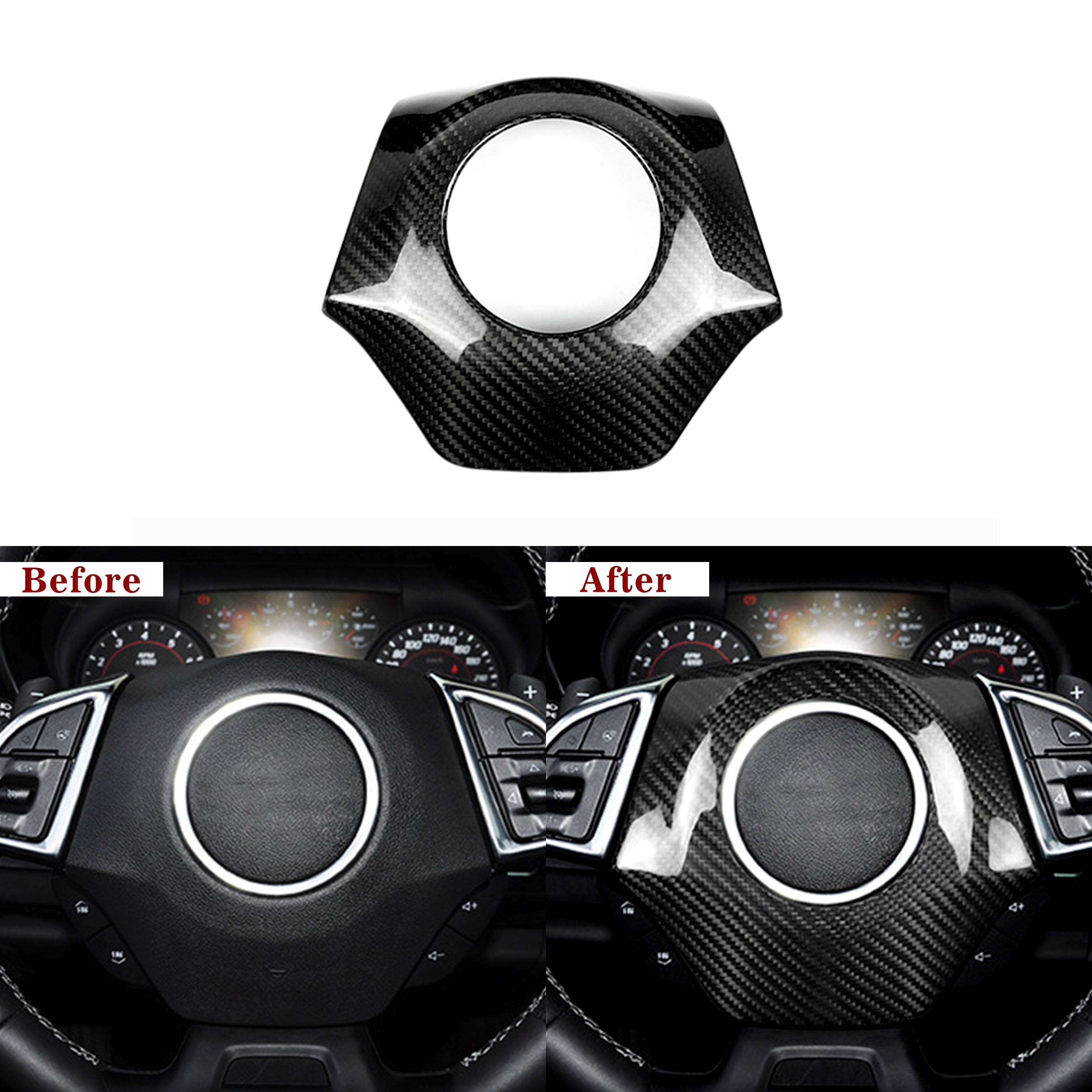 Real Carbon Fiber Steering Airbag Cover for Chevy Camaro (2016–2024)