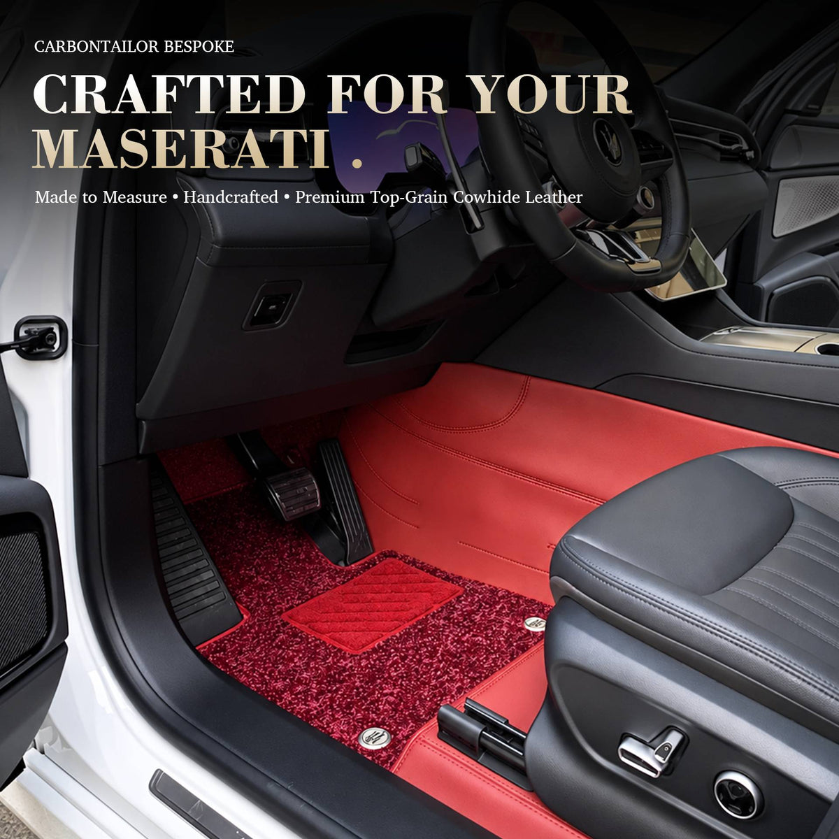 Bespoke Premium Top-Grain Cowhide Leather Floor Mats for Maserati | Custom Fit Luxury Interior Mats