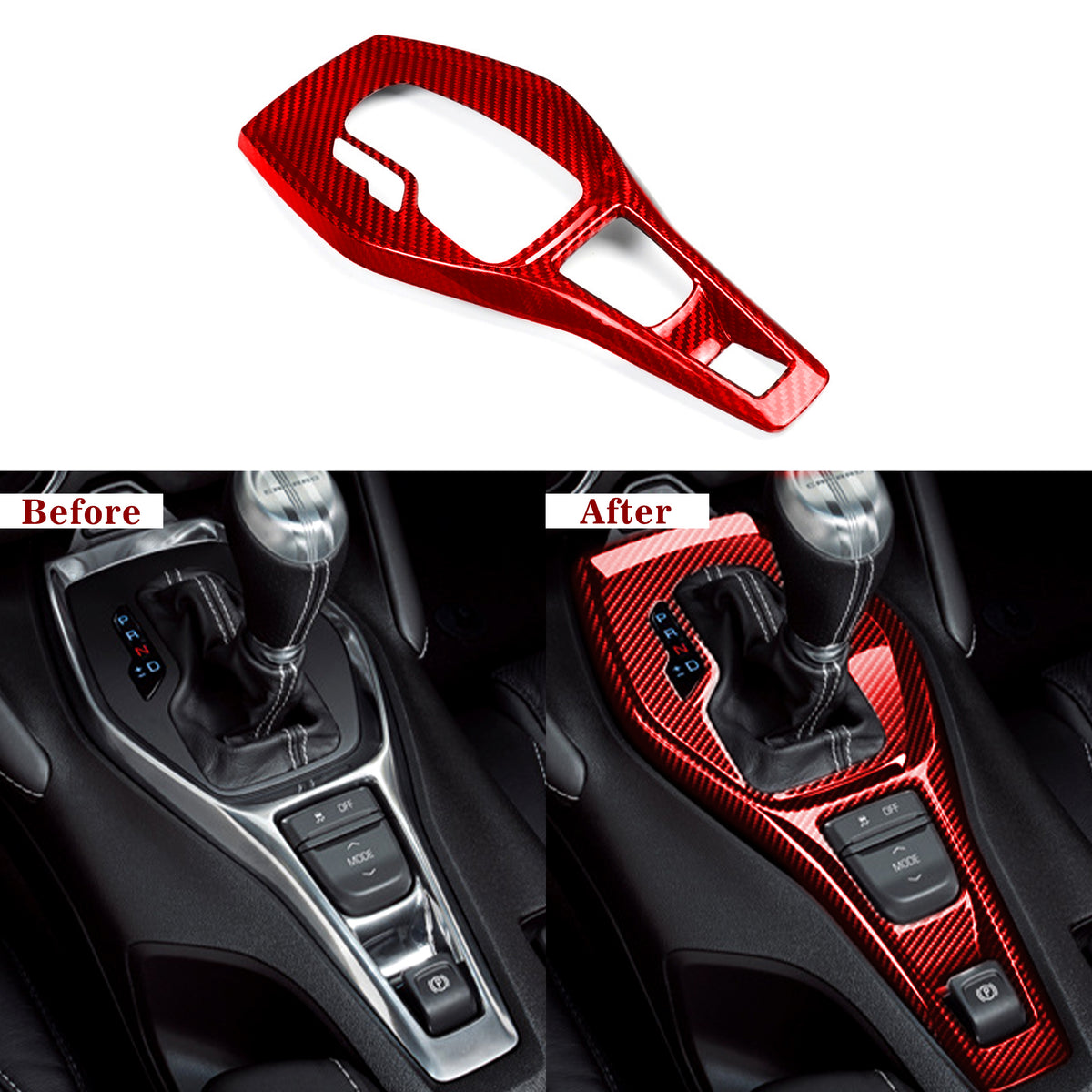 Carbon Fiber Gear Shift Chrome Trim Delete Cover for Chevy Camaro (2016–2024)