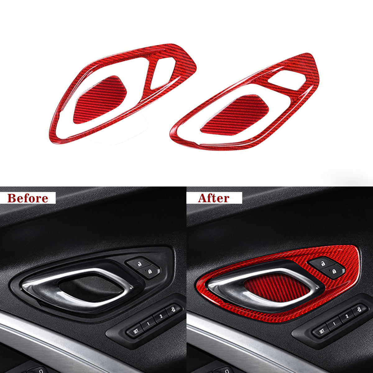 Carbon Fiber Interior Door Handle Trim Covers for Chevy Camaro (2016–2024)