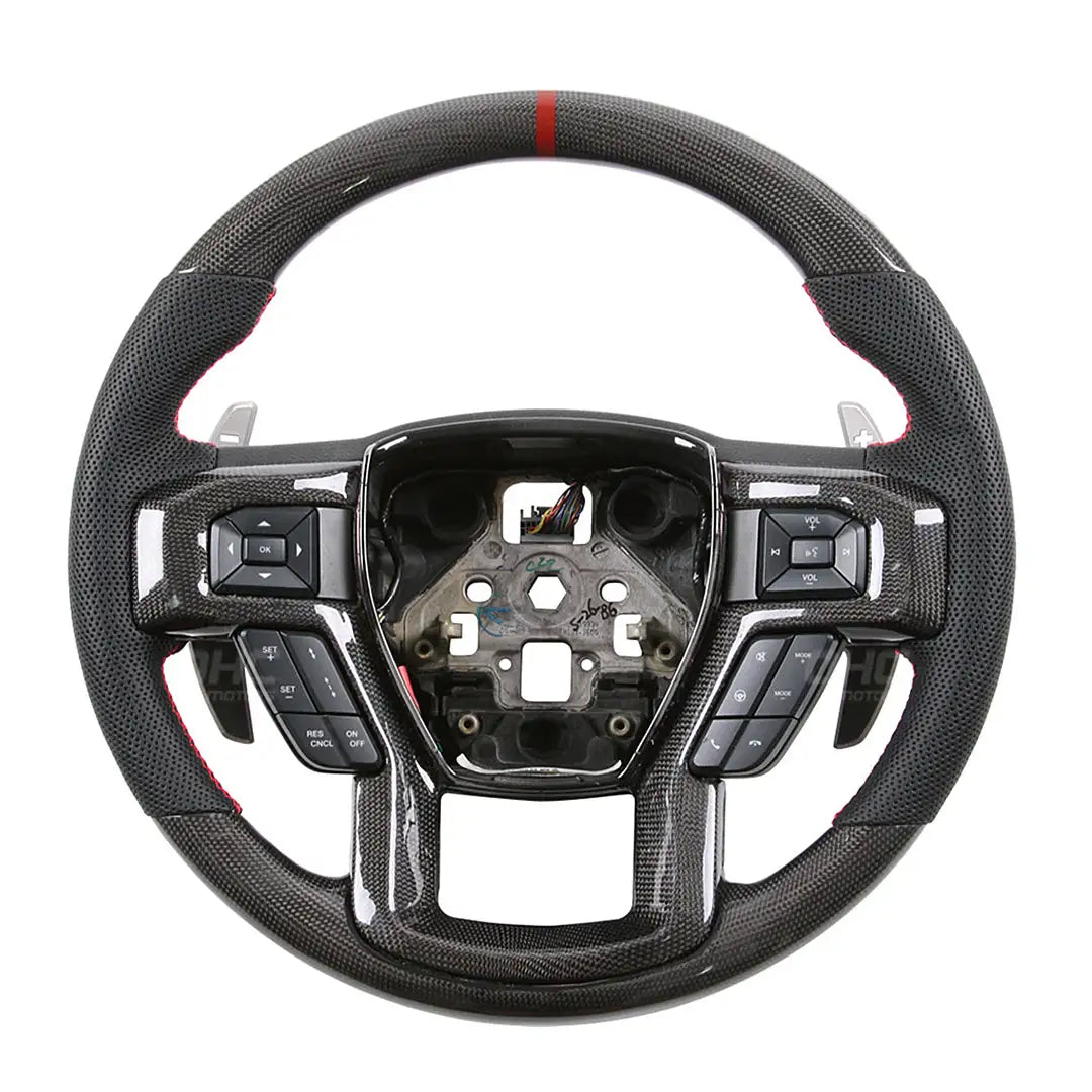 Volante de Fibra de Carbono para Ford F-150 (2015-2020) y Raptor (2017-2024) - Fibra de Carbono Real y Cuero Perforado