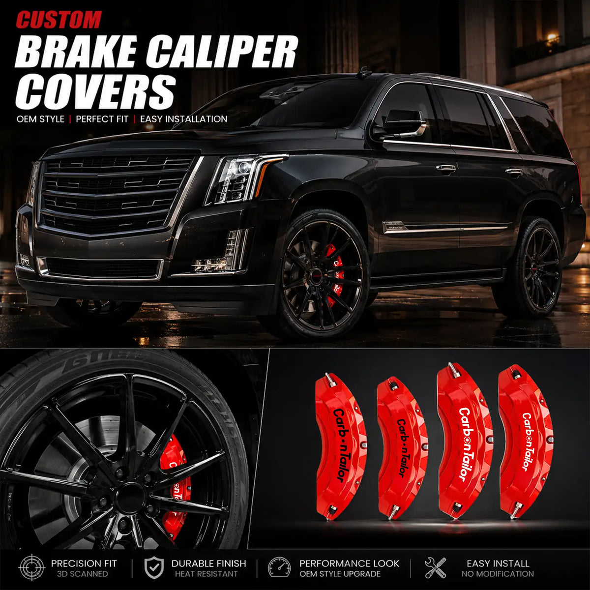 Custom Fit Cadillac Brake Caliper Cover  Set For All Models No-Modification Bolt-On Installation Design