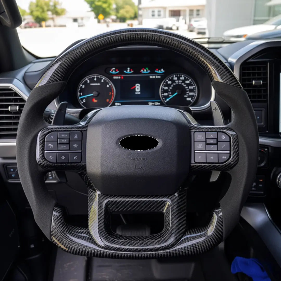 Carbon Fiber Steering Wheel for Ford F-150 (2021–2024) | Direct Replacement | Custom Steering Wheel | Carbon Fiber | Enhanced Grip, Lightweight Performance, and Sporty Interior Upgrade