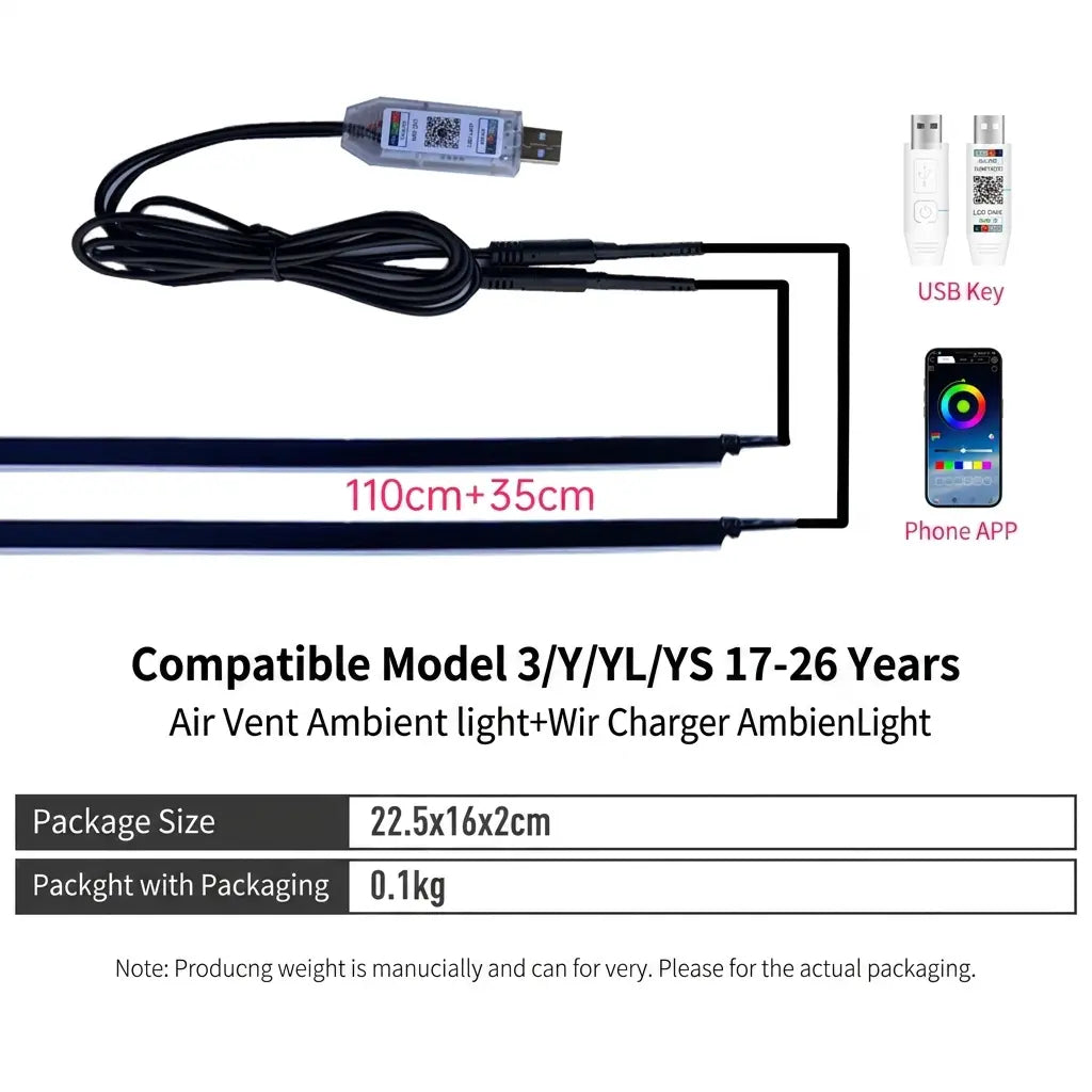 Smart RGB Ambient Dashboard Light Upgrade Compatible with Tesla Model 3/Y