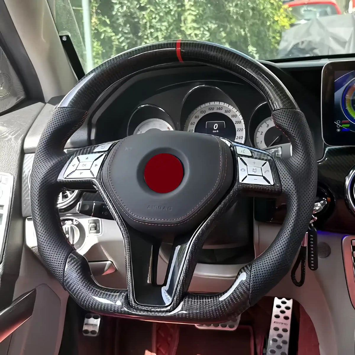 Fit For 2015-2018 Benz AMG Custom Carbon Fiber Steering Wheel | Retrofit Compatible with Older and Non-AMG Models