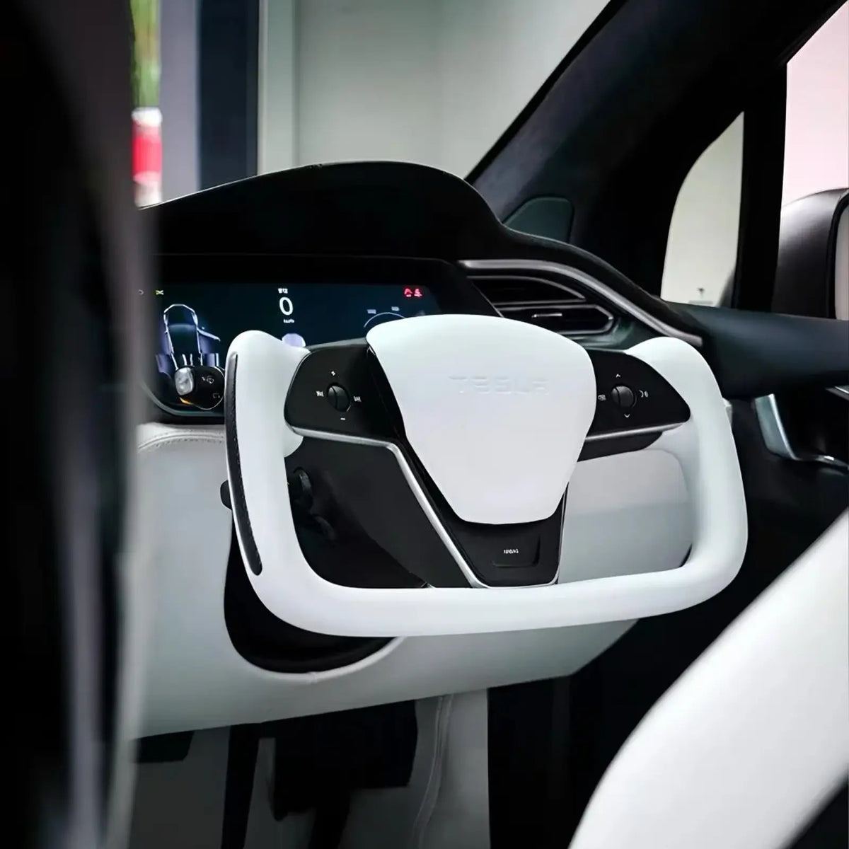 Tesla Model X Yoke Steering Wheel 2016-2020 White Smooth Leather Heated Replacement