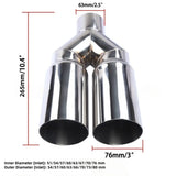 Y-Type Dual Outlet Stainless Steel Exhaust Tip 63mm Inlet Weld-On Double Exhaust Pipe 76-102mm Universal Fit