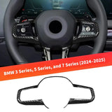 BMW Steering Wheel Frame Dry Carbon Fiber Interior Trim Cover Fit 3 4 5 7 Series X1 X3 i4 M135 2024-2025 Interior Styling Overlay