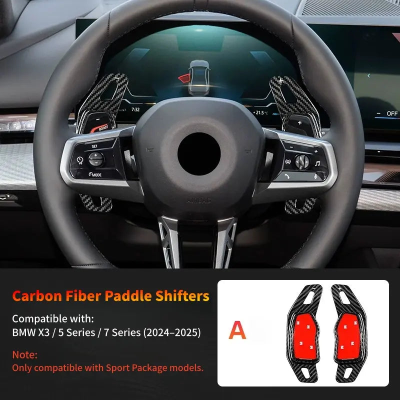 BMW X3 Carbon Fiber Paddle Shifter Trim Covers Compatible With BMW 5 Series 7 Series 2024-2025 Dry Carbon Interior Steering Wheel Paddle Extensions